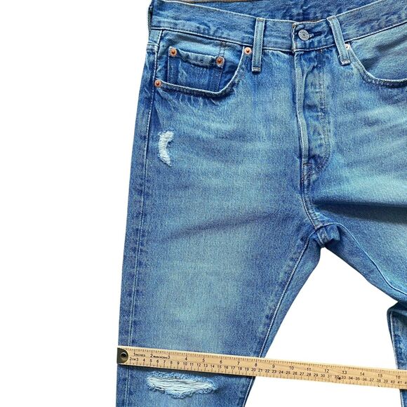 Levi's 501 Skinny Ripped Jeans Men 28x30 Button Fly Blue Distressed Punk Grunge - Picture 7 of 13